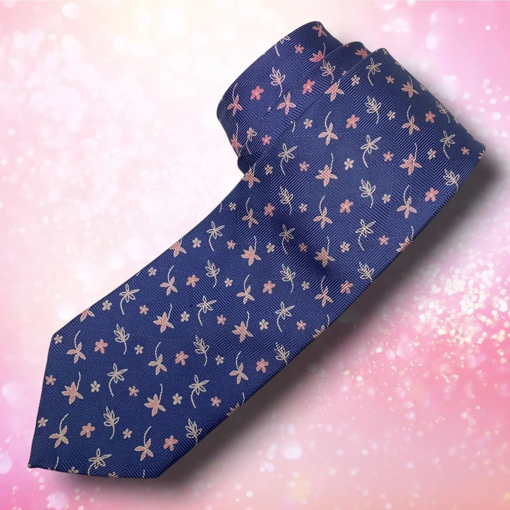 Vintage Y2K Paul Smith Blue Pink Tiny Mod Floral Neck Tie Necktie 100% Silk